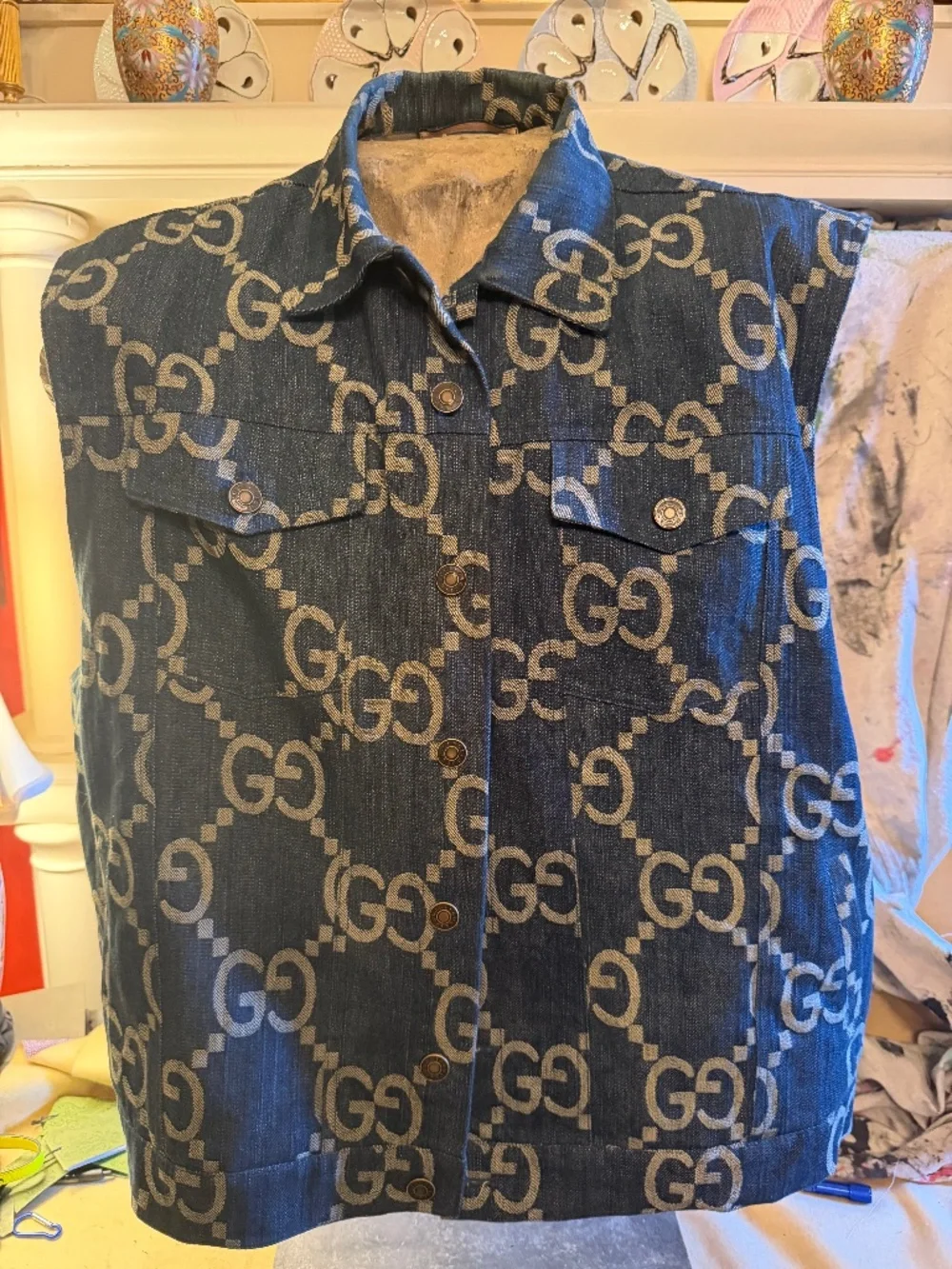 Gucci Jumbo GG Jacquard denim vest from the Pineapple collection